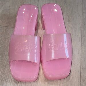 Barbie Glossy Bubblegum Pink Slide Mules with Block Heel